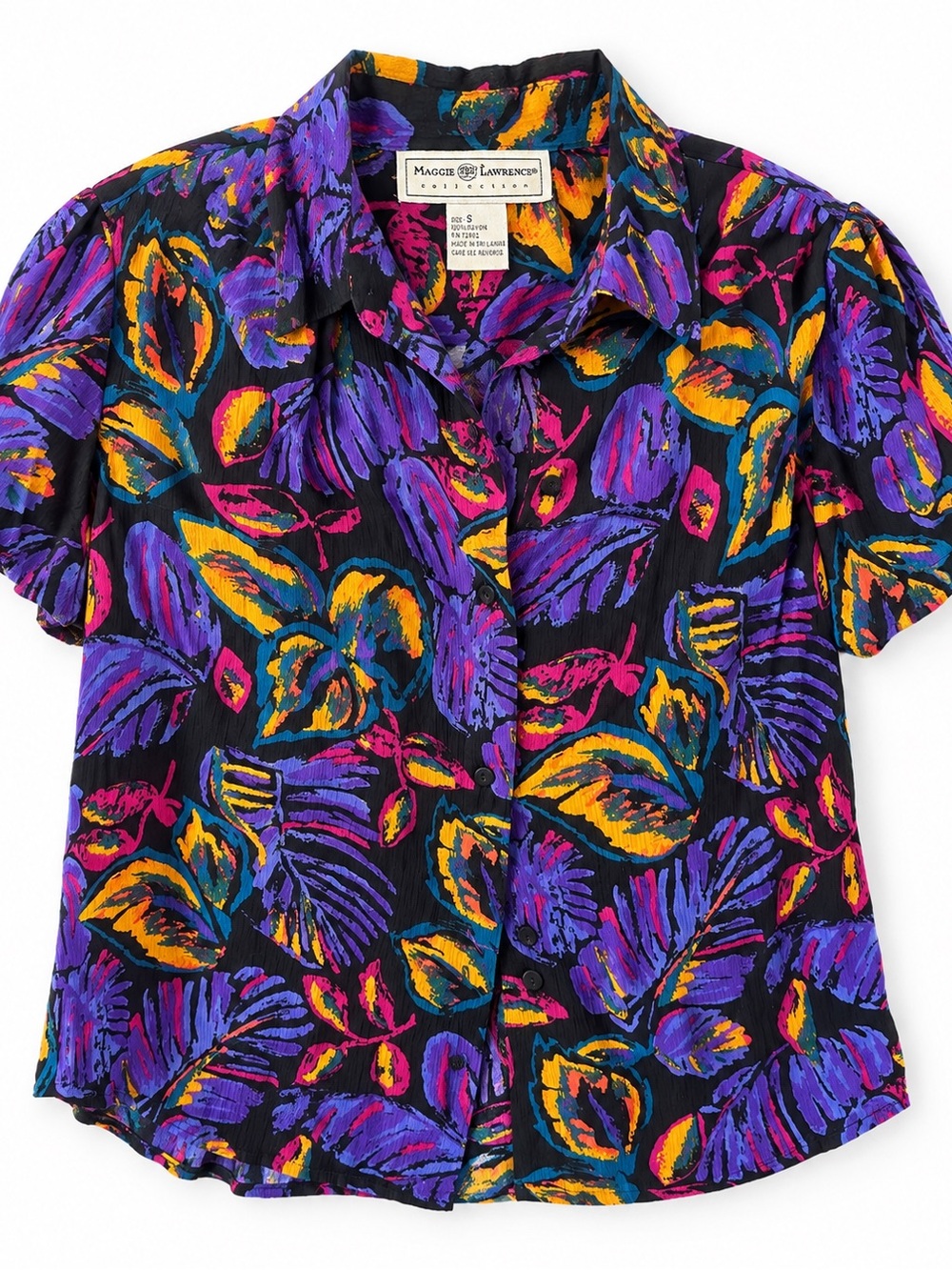 Vintage Maggie Lawrence Collection Colorful Floral Blouse Size S 100% Rayon